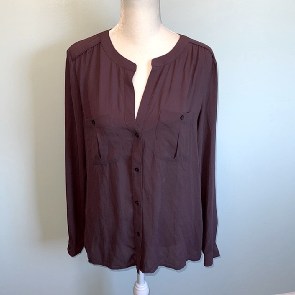 Smokey purple button down blouse with v neck